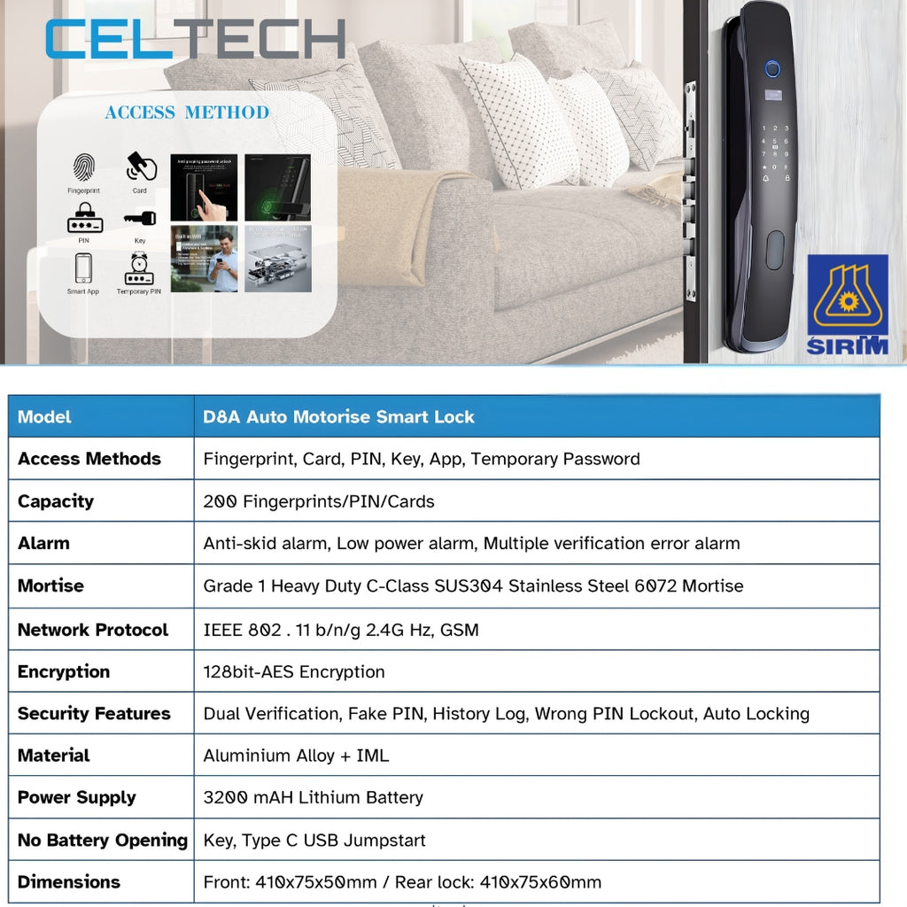 D8A Auto Mortise Smart Lock