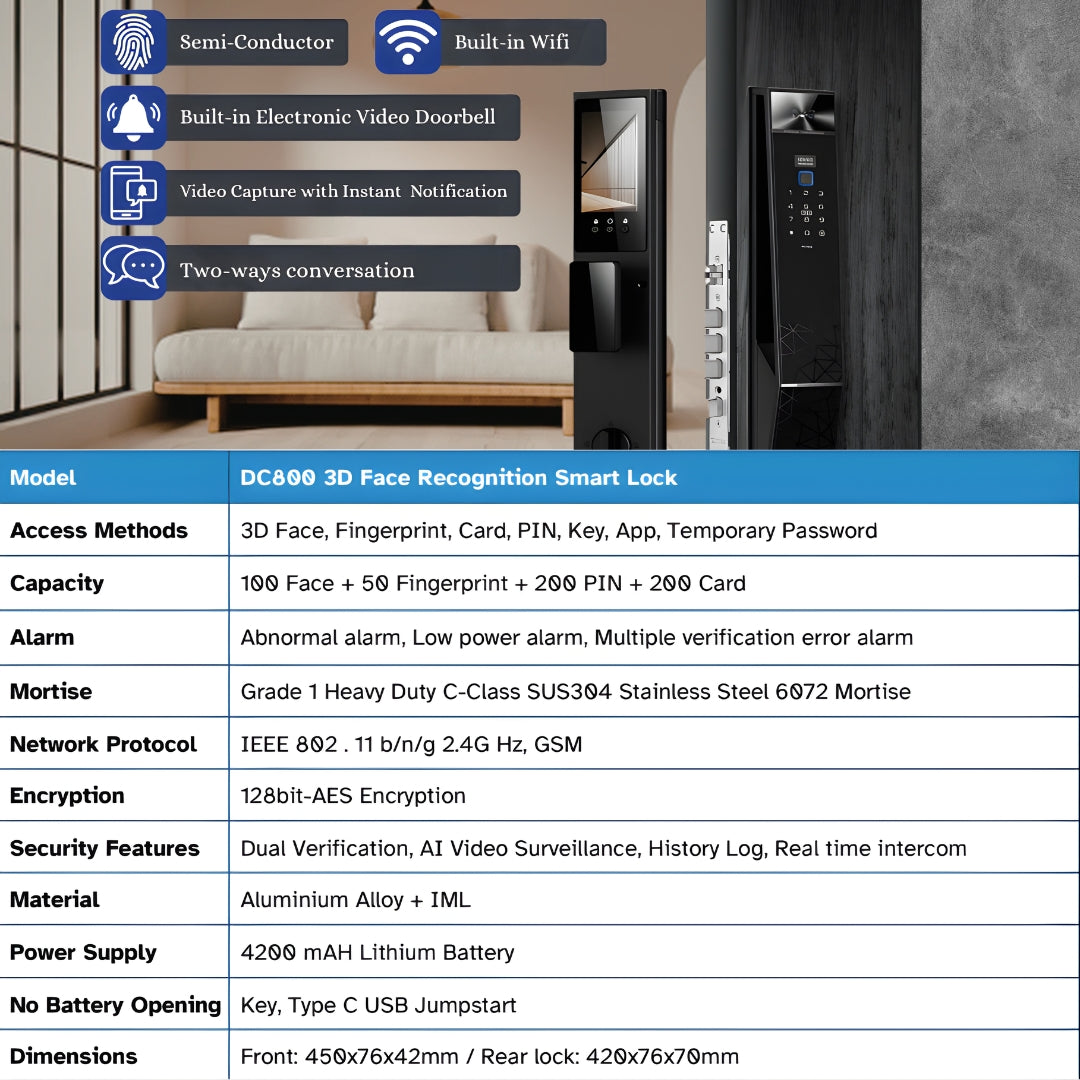 DC800 3D Face Recognition Smart Lock